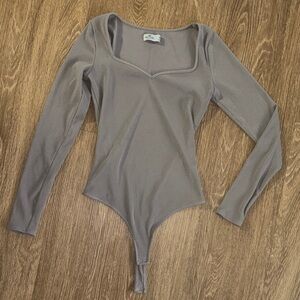 Hollister Taupe Grey Brown Ribbed Long Sleeve Bodysuit